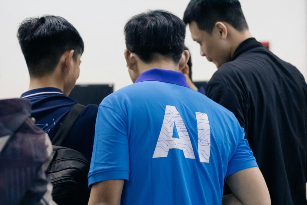 Student using AI tools to create a classroom presentation, showing how artificial intelligence helps with research, slide design, and organizing ideas for school projects.