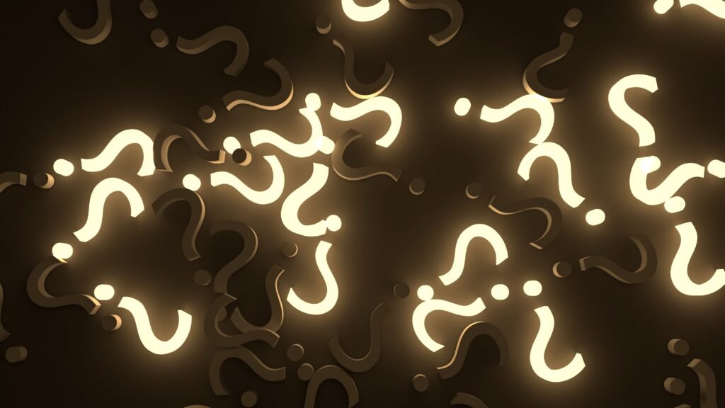 Abstract glowing question marks background, symbolizing curiosity, uncertainty, FAQs, and information search in a modern digital design.