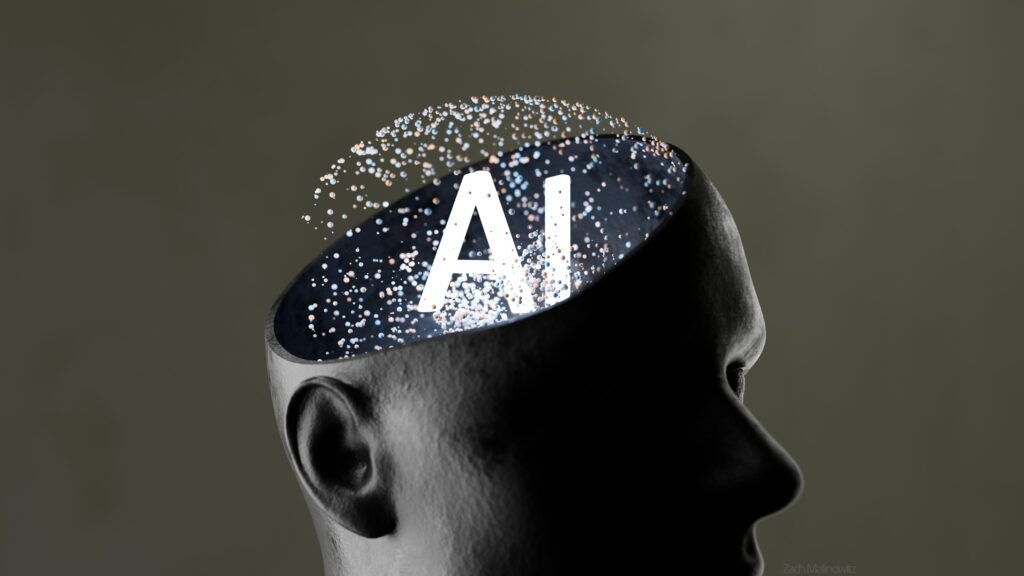 Artificial intelligence concept inside a human head, representing AI-powered job search tools, resume writing, career planning, and smarter hiring in the modern workplace.