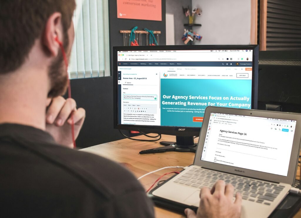 Person comparing different online AI learning platforms on a computer.