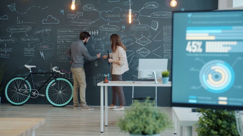 Future workplace using AI automation, business intelligence, and smart technology.